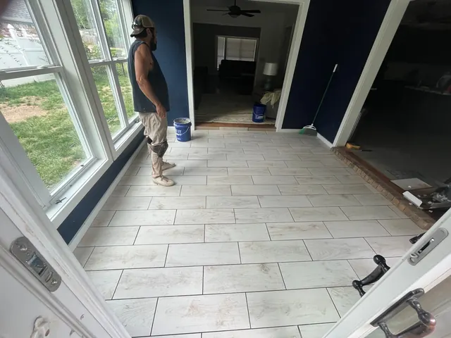 Newly tiled sunroom floor
